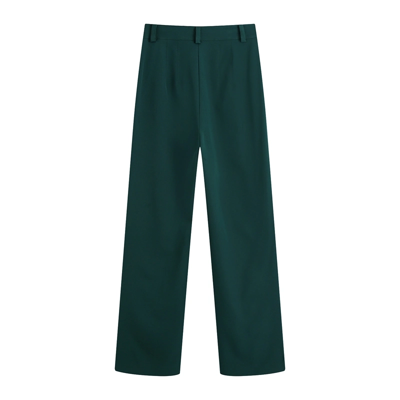 High Quality Green Customize Woman Casual Wide Leg Silhouette Trousers