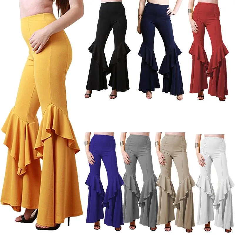 Women′s Fashion High Waist Pleated Crepe Flare Pants Trousers