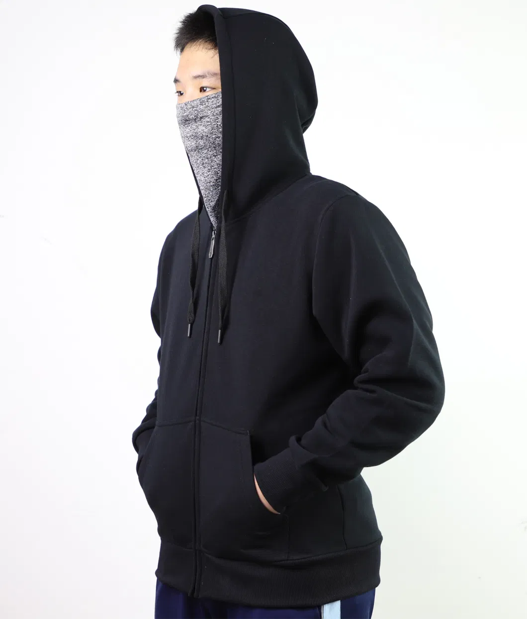 Men′ S Fleece Lined Full Zip Hoddie with Marled Mask