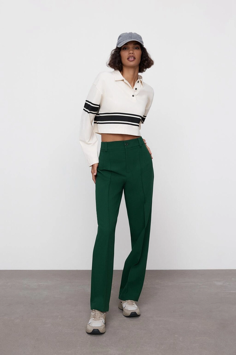 High Quality Green Customize Woman Casual Wide Leg Silhouette Trousers