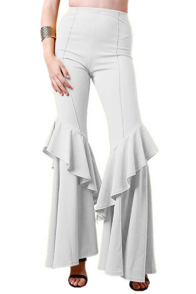 Women′s Fashion High Waist Pleated Crepe Flare Pants Trousers