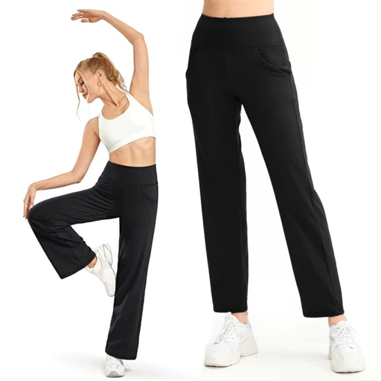 Usine de gros de haute qualité tenues de rue décontractées pantalons de sport pour femmes, pantalons de yoga à jambes larges souples de qualité supérieure avec poches pantalons de fitness amples de loisirs