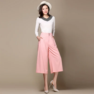 Pantalons amples d'été pour femmes, taille haute, jambes larges, pantalons courts, fournisseur OEM à Guangzhou