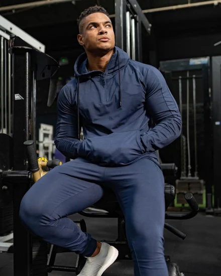 Élégant hommes 2 pièces coupe ample sweat à capuche de sport + pantalon de jogging avec poche zippée survêtement de fitness décontracté à capuche survêtement ensemble de vêtements de sport athlétique