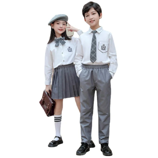 Uniforme de classe pour enfants blancs de style britannique, vêtements de Performance, uniforme d'école primaire, printemps et automne