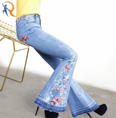 Pantalon en jean à jambe large en denim bleu pour femme